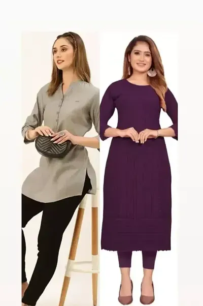 Attractive Solid Georgette Straight Kurta Pack Of 2