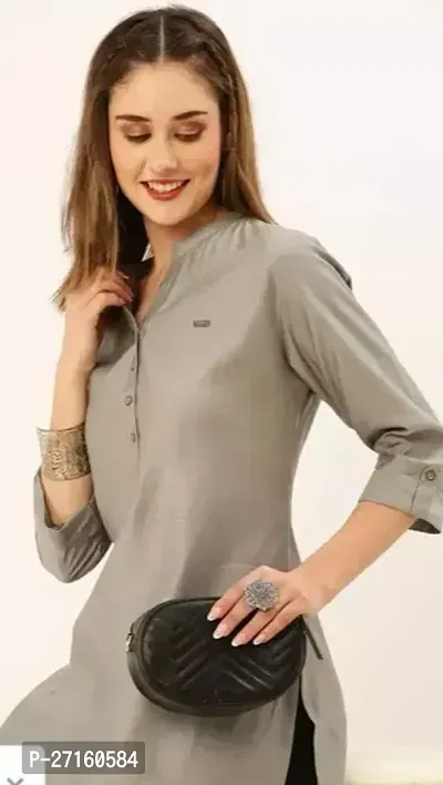 Attractive Grey Solid Cotton Short Kurti-thumb0