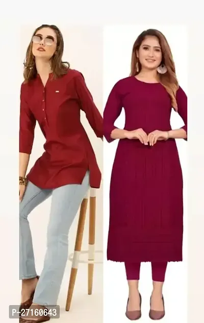 Attractive Red Solid Georgette Straight Kurta Pack Of 2-thumb0