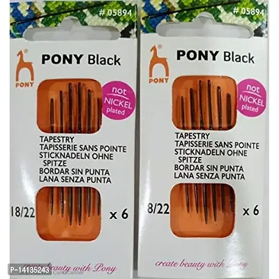 Vardhman Pony Long Eye and Blunt Point for Cross Stitch and Needle Point.18/22 * 6pcs Pack of 2