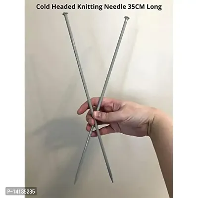 Artonezt Pony Single Point Round Knob Long Aluminium Cold Headed Knitting Pins/Knitting Needles (Grey, Size No. 9 to 12, Length 35cm)-thumb2