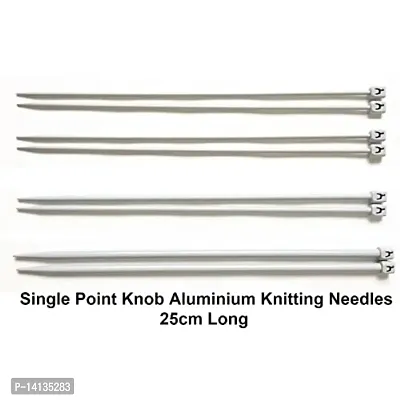 Artonezt Pony Lightweight Single Point Knob Aluminium Knitting Pins/Knitting Needles (Grey, Size No. 6 to 12, Length 25cm) Along with Neck Needles Set of 4 (Size No. 12)-thumb3