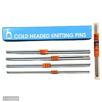 PONY Single Point Round Knob Aluminium Cold Headed Knitting Pins/Knitting Needles (Grey, Size No. 9 to 12, Length 25cm) Along with Neck Needles Set of 4 (Size No. 12)