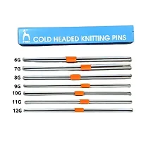 PONY Single Point Round Knob Aluminium Cold Headed Knitting Needles (Size No. 6 to 12, Length 25cm) + 1 Pack of Split Stitch Ring Crochet Knitting Markers 24pcs + 1Sweater Fabric Shaver/ Wool Comb-thumb2