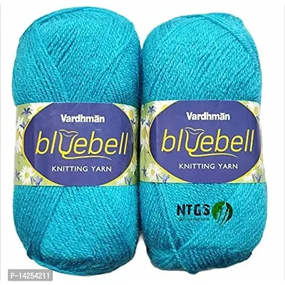 Ntgs Bluebell Sky Blue 400 Gm (1 Ball, 100 Gm Each) Wool Ball Hand Knitting Wool Art Craft Soft Fingering Crochet Hook Yarn, Needle Acrylic Knitting Yarn Thread Dyed Shade No-16-thumb0
