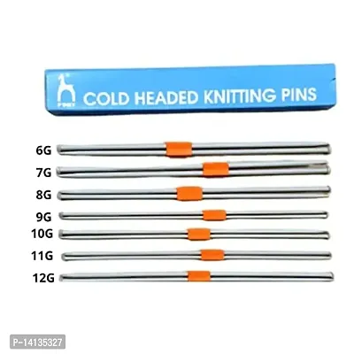 PONY Single Point Round Knob Aluminium Cold Headed Knitting Pins/Knitting Needles (Grey, Size No. 6Gto 12G, Length 25cm) Along with Neck Needles Set of 4 (Size No. 12)-thumb2
