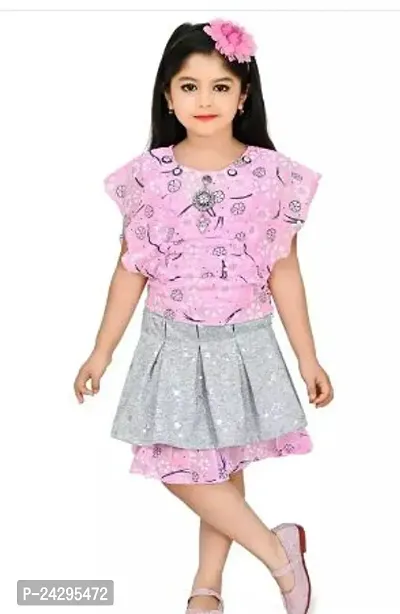 Fabulous Pink Cotton Blend Printed Fit And Flare Dress For Girls