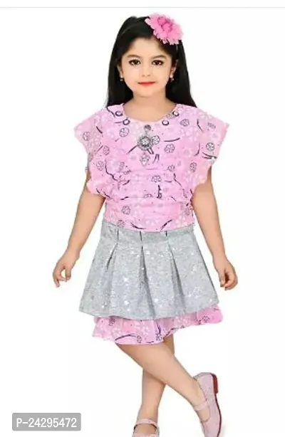 Fabulous Pink Cotton Blend Printed Fit And Flare Dress For Girls-thumb0