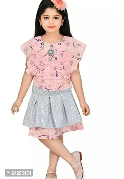 Fabulous Pink Cotton Blend Printed Fit And Flare Dress For Girls