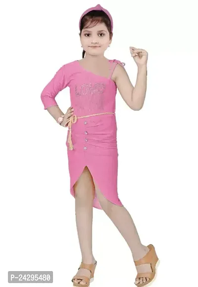 Fabulous Pink Cotton Blend Printed Bodycon Dress For Girls-thumb0