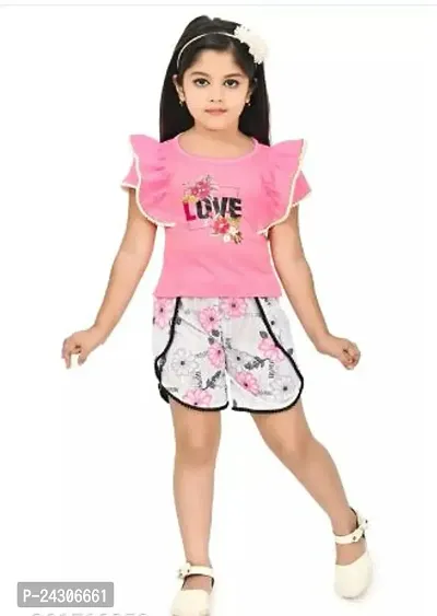 Fabulous Cotton Blend Printed Top With Bottom For Girls-thumb0