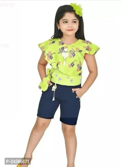 Fabulous Cotton Blend Printed Top With Bottom For Girls