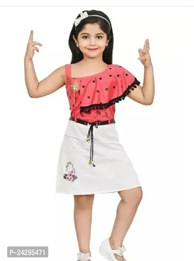 Fabulous Red Cotton Blend Printed Fit And Flare Dress For Girls