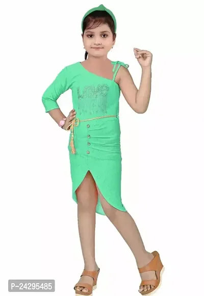 Fabulous Green Cotton Blend Printed Bodycon Dress For Girls