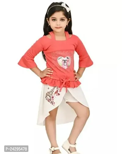 Fabulous Red Cotton Blend Printed Fit And Flare Dress For Girls
