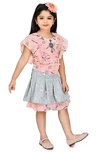 Fabulous Pink Cotton Blend Printed Fit And Flare Dress For Girls-thumb1