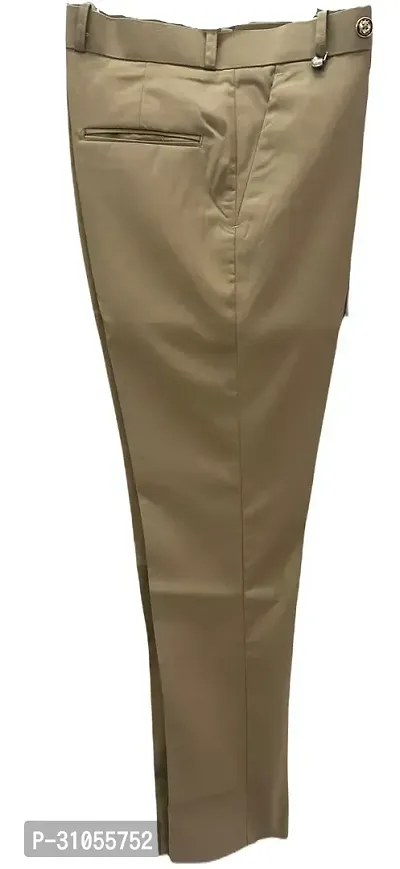 Stylish Beige Polyester Blend Solid Formal Trousers For Men