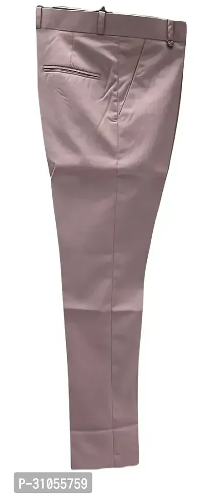 Stylish Pink Polyester Blend Solid Formal Trousers For Men-thumb0