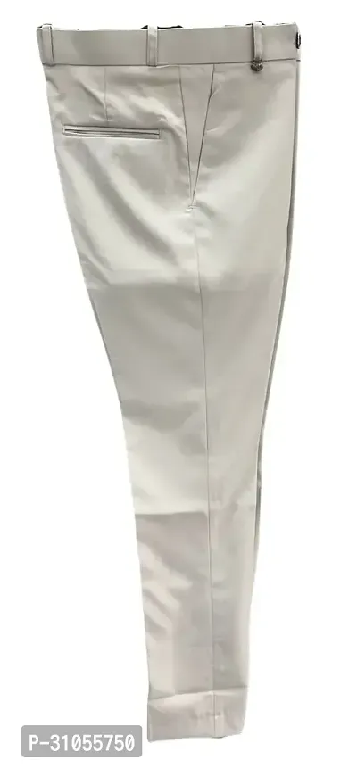 Stylish Off White Polyester Blend Solid Formal Trousers For Men