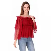 Manik Trading Beautiful Women's NET Off Shoulder Stylish TOP for Girls and Women's (Large, Maroon)-thumb4