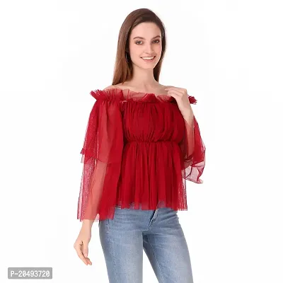 Manik Trading Beautiful Women's NET Off Shoulder Stylish TOP for Girls and Women's (Large, Maroon)-thumb5