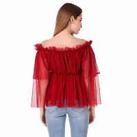 Manik Trading Beautiful Women's NET Off Shoulder Stylish TOP for Girls and Women's (Large, Maroon)-thumb1