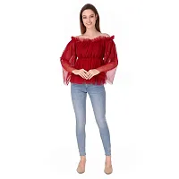 Manik Trading Beautiful Women's NET Off Shoulder Stylish TOP for Girls and Women's (Large, Maroon)-thumb2