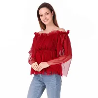 Manik Trading Beautiful Women's NET Off Shoulder Stylish TOP for Girls and Women's (Large, Maroon)-thumb3