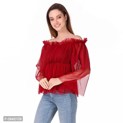 Manik Trading Beautiful Women's NET Off Shoulder Stylish TOP for Girls and Women's (Large, Maroon)-thumb4