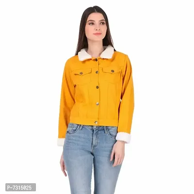 Elegant Yellow Denim Solid Jacket For Women-thumb0