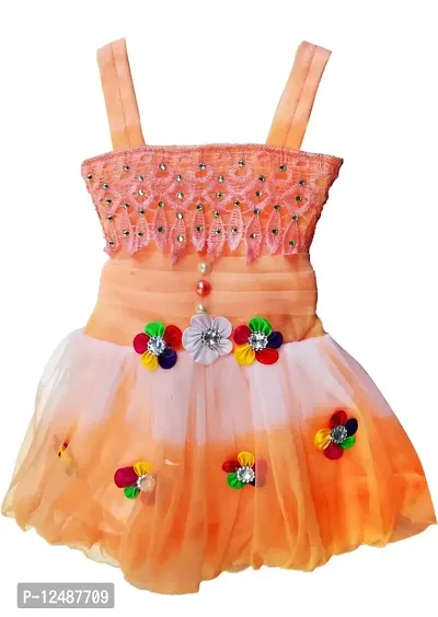 BRANDVALUE Baby Girl's Knee Length Birthday Doll Frock (3-6 months, orange)