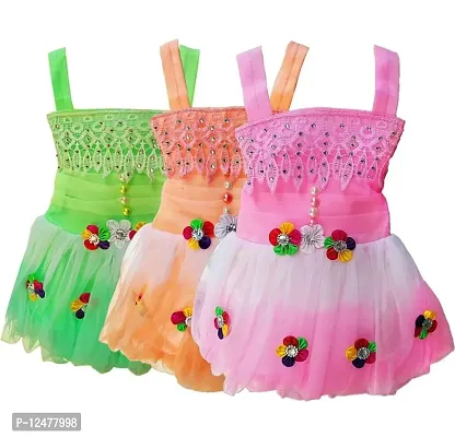 BRANDVALUE Baby Girl's Knee Length Birthday Doll Frock (6-9 months, Multicolor) Pack Of 3-thumb0