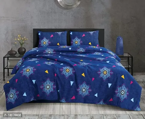 Wings Star Fitted Bedsheet for Queen Size Bed 84x66 with 2 Pillow Covers - Elastic Fitted Printed Bedsheet | Bed Protector | Mattress Protector | bedsheet for Double Bed Elastic Fitted Blue Printed-thumb0