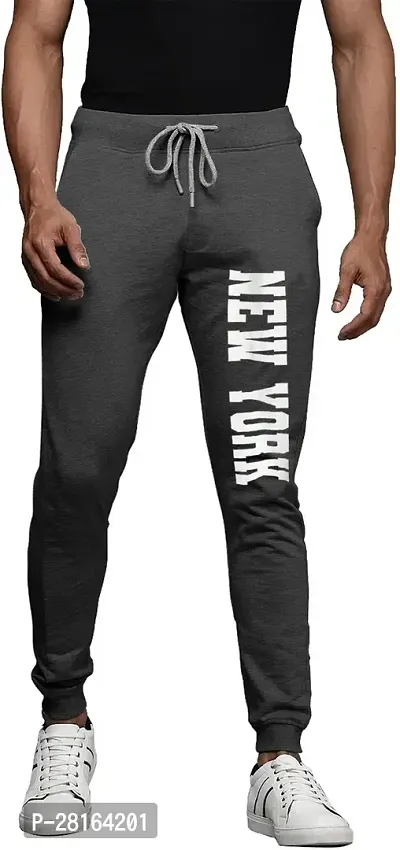 Elegant Grey Cotton Blend Printed Joggers For Men-thumb0