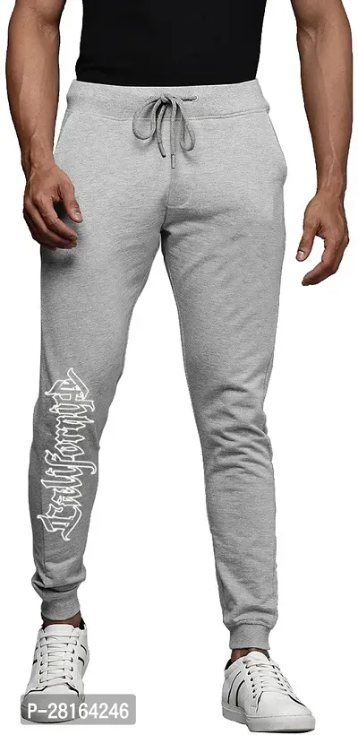 Elegant Grey Cotton Blend Printed Joggers For Men-thumb0