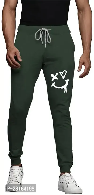 Elegant Olive Cotton Blend Printed Joggers For Men-thumb0