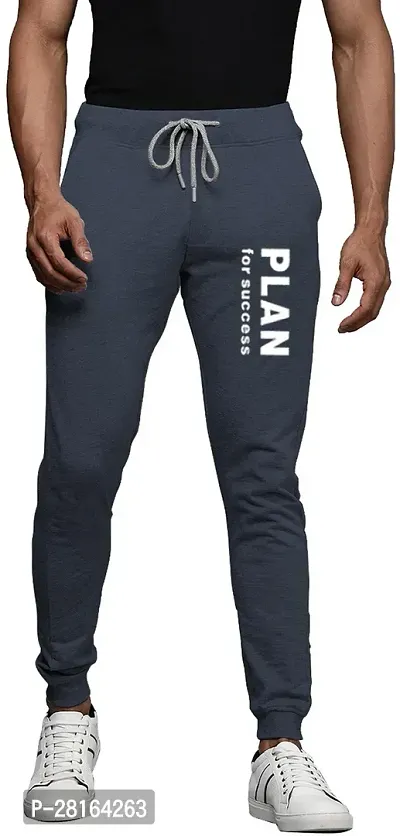 Elegant Navy Blue Cotton Blend Printed Joggers For Men-thumb0