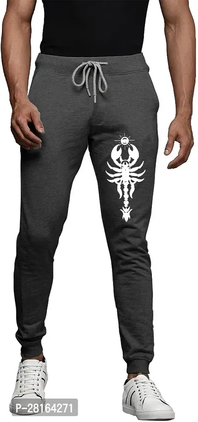 Elegant Grey Cotton Blend Printed Joggers For Men-thumb0