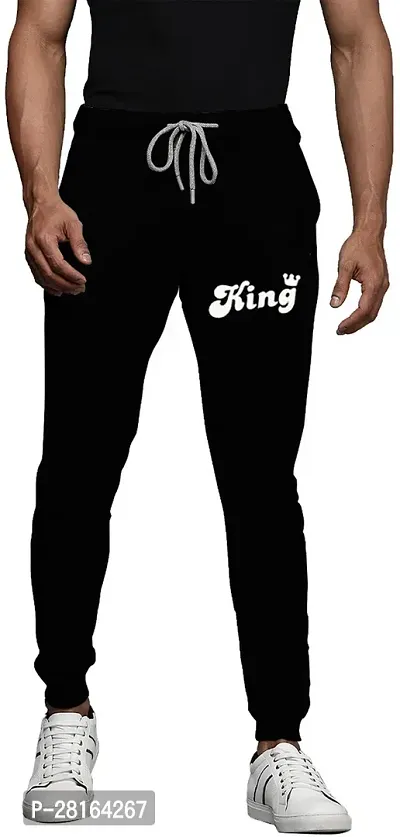 Elegant Black Cotton Blend Printed Joggers For Men-thumb0