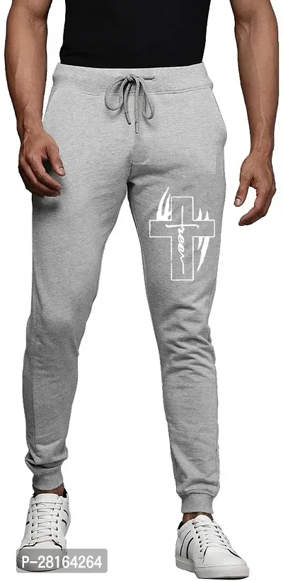 Elegant Grey Cotton Blend Printed Joggers For Men-thumb0