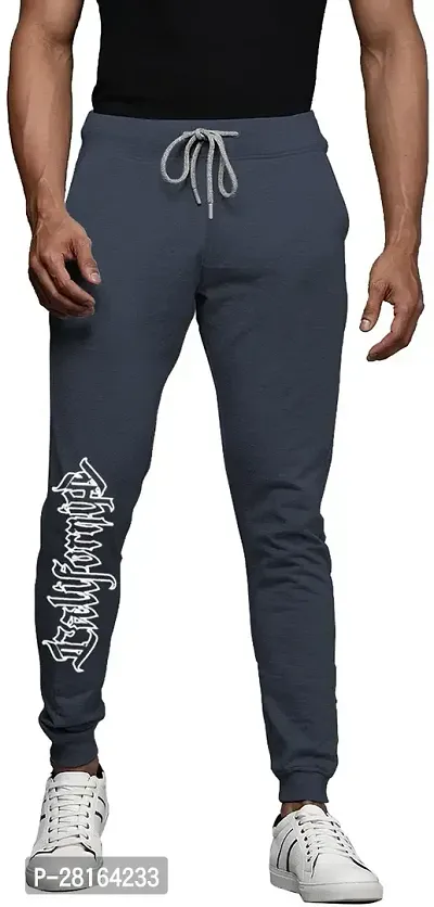 Elegant Navy Blue Cotton Blend Printed Joggers For Men-thumb0