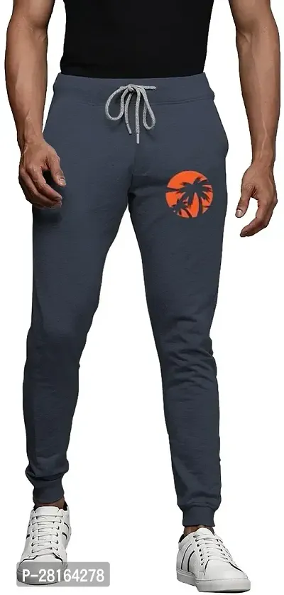 Elegant Navy Blue Cotton Blend Printed Joggers For Men-thumb0