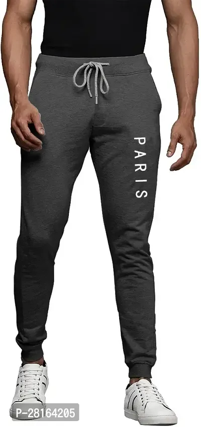 Elegant Grey Cotton Blend Printed Joggers For Men-thumb0