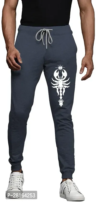 Elegant Navy Blue Cotton Blend Printed Joggers For Men-thumb0