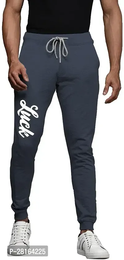 Elegant Navy Blue Cotton Blend Printed Joggers For Men-thumb0