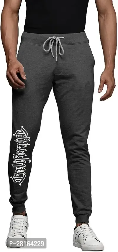 Elegant Grey Cotton Blend Printed Joggers For Men-thumb0