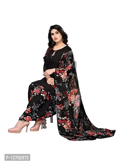 Blue Collection Women's Floral Satin Modern Crepe Regular Woven Round Neck 3/4 Sleeve Pull On Fantasy Solid Sun Protection Kurta (Black R_T_F_641 Size :- Free Size-thumb2