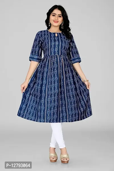 Blue Collection Women's Regular Round Neck 3/4 Sleeve Pull On Fantasy Solid Kurti/One Piece-thumb2