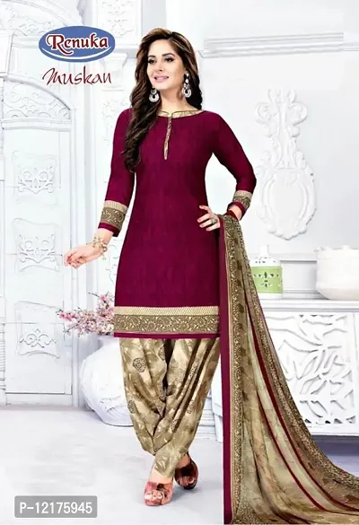 Trendy Women Crepe Dress Material with dupatta-thumb0