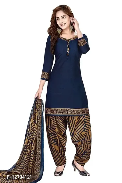 Blue Collection Women's Regular Floral Printed Crepe Solid Unstitched Salwar Suit Dress Material Blue-thumb0